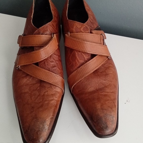 Bespoke Shoes Other - Bespoke Shoes Men Brown Leather Embossed Monk Strap Dress Formal Size